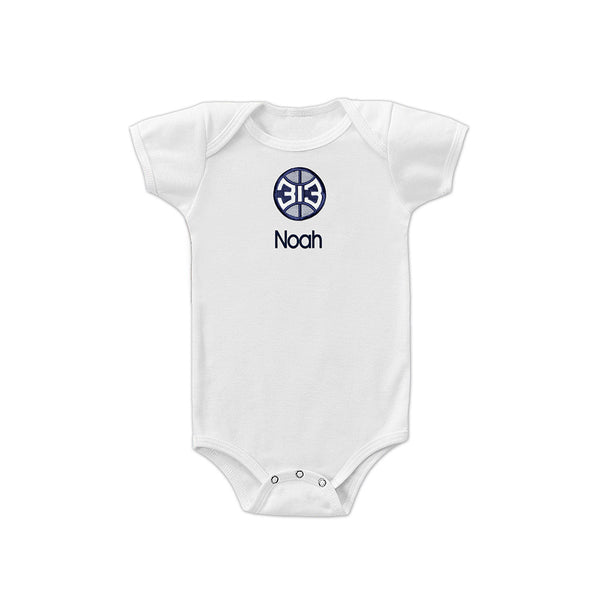 Detroit Pistons 313 Personalized White Infant Onesie - Front View