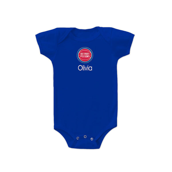 Detroit Pistons Personalized Onesie in Blue - Front View