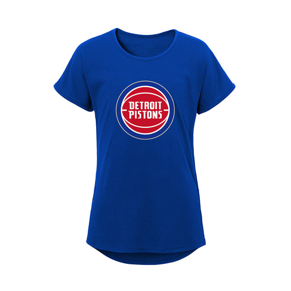 Girls Pistons Primary Logo Dolman T-Shirt in Blue - Front View