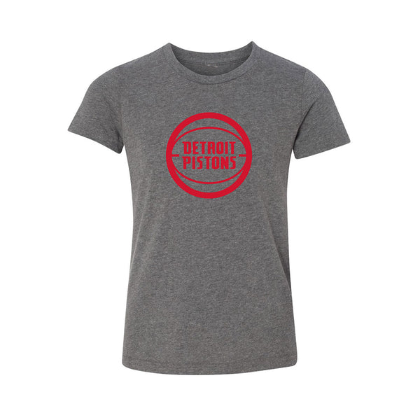 Youth Pistons D-Up Team Logo T-Shirt in Gray - Front View