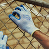 DETail Threads Pistons Garage Gloves in Grey and Blue - Front View, Worn